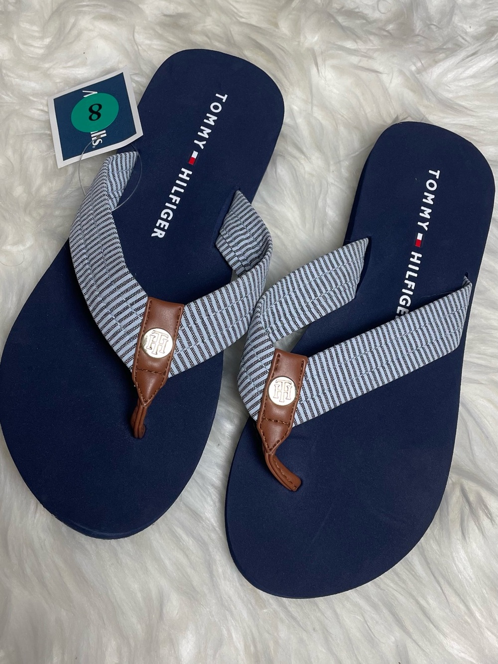 Tommy Hilfiger Women’s Navy Stripe Flip Flops Size US 8 | NWT